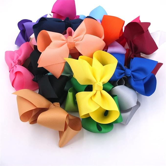 24Colors Boutique Hair Bow Clips for Little Girls - Grosgrain Ribbon Alligator Hair Clip Toddler Baby Girl School Jojo Bow Hair Accessories (24 pcs/4 Inch)