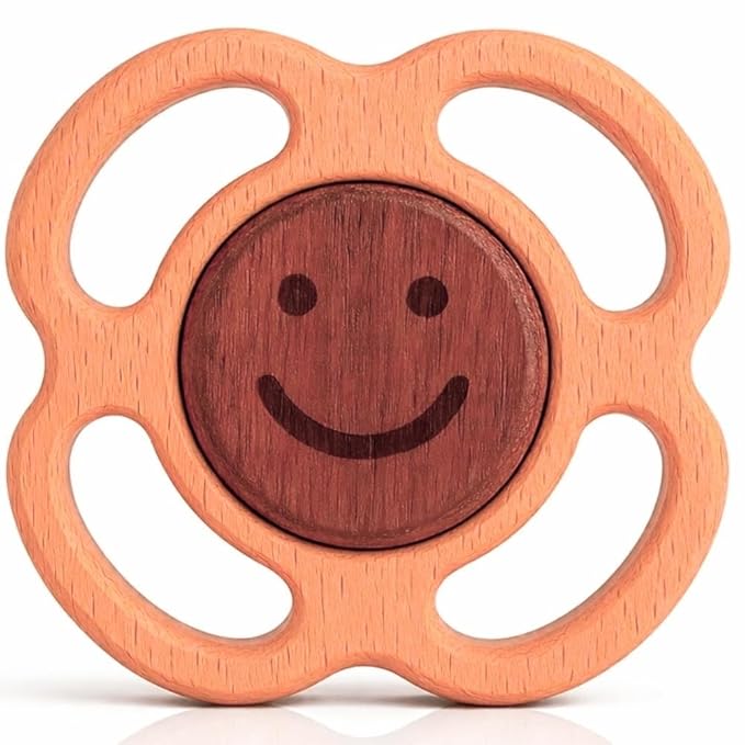 Wooden Baby Rattle & Teething Ring Flower | Natural Montessori Teething Toy Babies 0-3 3-6 6-12 Months | Non-Toxic Organic Hardwood Teether | Safe Sensory Toy Boys Girls | Baby Gift
