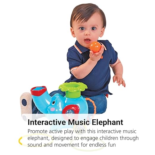 PlayGo Pop and Hoop Musical Rolling Elephant, Ball Popper and Ring Toss, Ages 12 Months and Up