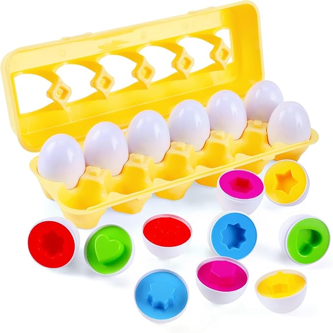 J-hong Matching Eggs 12 pcs Set Easter Eggs - Educational Color & Shape Recognition Sortere Skills Study Toys, Montessori Toys, STEM Educational Toy Gift for Toddler 1-3Year Old