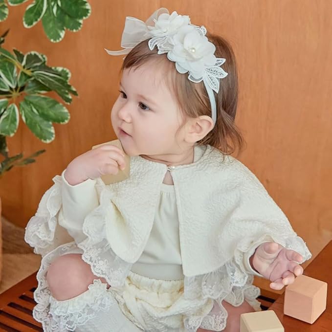 Lace Big Bow Baby Girls Headband Floral Hair Band Toddlers Newborn Infants Christening Baptism Party Hair Accessories for 0-36 Months Elastics Hairband (Style 4)
