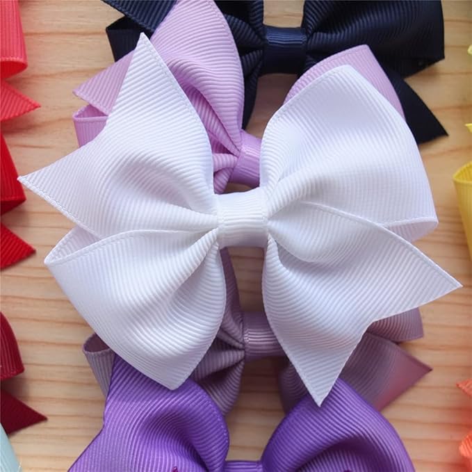 24 Colors Boutique Hair Bow Clips for Little Girls Grosgrain Ribbon Bow Alligator Hair Clip Toddler Baby Girl Kids Teens Hair Accessories (24 pcs/3.5 Inch Swallow Tail)