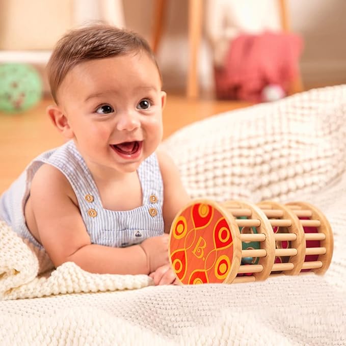 B. toys – A – Maze Rain Rush Dexterity Toy – Crawling Rolling Tower – Developmental Natural Wooden Rainmaker Toy – Toys for Toddlers