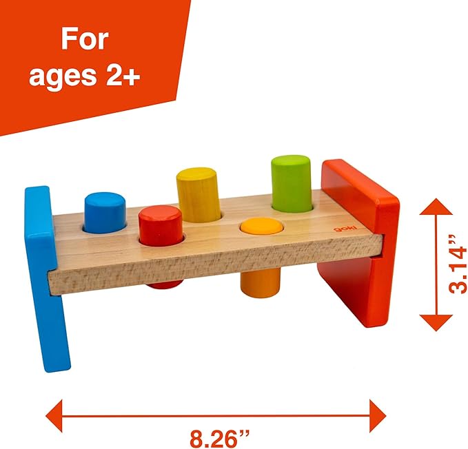 Goki Wooden Pound-A-Peg Toy with Hammer | Classic Pounding Bench for 2 Year Olds | Preschool Learning & Montessori Activity Set - Durable Educational Birthday Gift for Toddlers