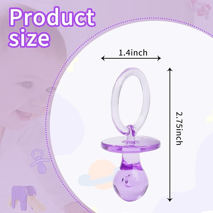 50 Pieces 2.75 Inch Baby Pacifier Baby Shower Plastic Pacifier for Baby Shower Pacifier, Baby Shower Gender Show Party Decoration DIY Baby Shower Birthday Party Gift (Purple)