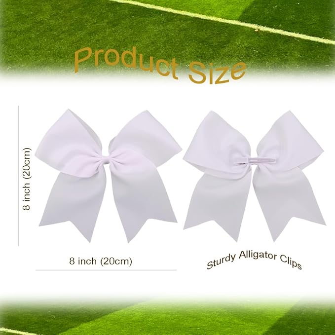 Pack of 2 White Jumbo Cheer Bow Hair Clips for School Girls Cheerleader Bows 8'' Dancing Softball Basketball Cheerleading Team Hair Accessories