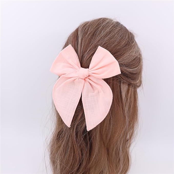 3 Styles Hair Bow Clips for Little Girls Toddler Baby Mom Women Hair Barrettes Accessories 4 Pcs Cotton Linen Bows Peach Pink