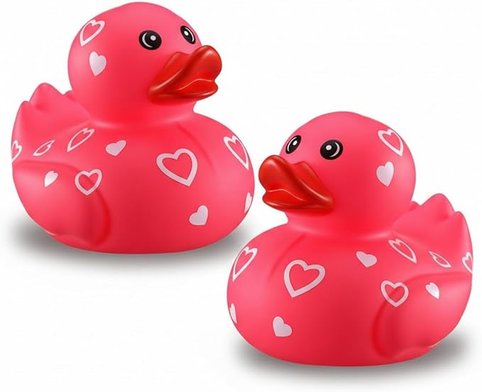 Jerify 3 Inch Large Valentine's Day Rubber Ducks 2 Pcs Valentine Large Pink Sweetheart Duckies Rubber Ducks for Bathtub Toys Party Favors Decorations Classroom Prizes Exchange Gifts