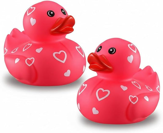 Jerify 3 Inch Large Valentine's Day Rubber Ducks 2 Pcs Valentine Large Pink Sweetheart Duckies Rubber Ducks for Bathtub Toys Party Favors Decorations Classroom Prizes Exchange Gifts