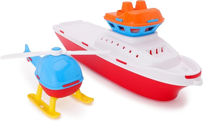 Toyland® 17" Floating Tugboat Bathtub & Pool Toy for Toddlers – Water Boat with Removable Helicopter, Durable Non-Toxic Kids Water Toy for Bath Time, Pool & Outdoor Play (Ages 2+)