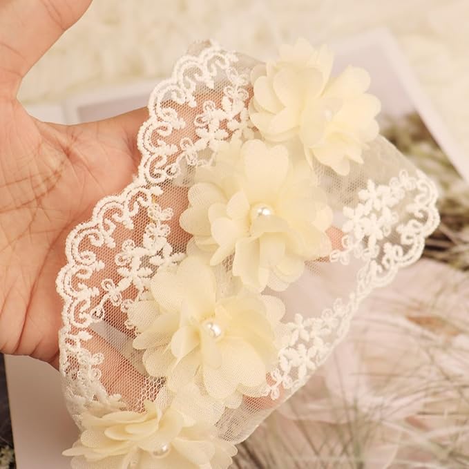 Baby Girls Headband Lacy Bow Pearl Wide Hair Band Turban for Infants Newborn Toddler Floral Ivory Elastic Head Wrap Breathable Sun Bonnet Hair Accessories (Ivory E)