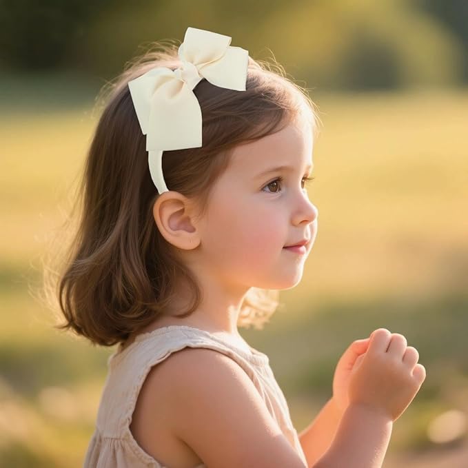 7Rainbows Cute Ivory Bow Headband for Girls Toddlers.