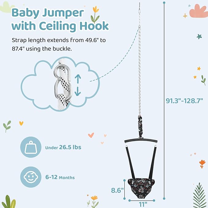 Slevoo Baby Jumper, with Ceiling Hook, Quick-Entry and Space-Saving Portable Infant Jumper for Small Spaces, Quiet Bear