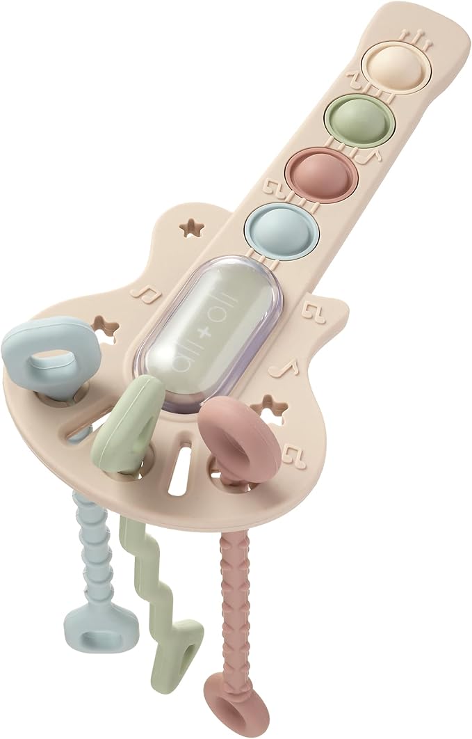 Ali+Oli Baby Guitar Pop Activity Toy – Silicone Sensory Pop Toy with Textured Teething Handles, Interactive Popping Buttons, Fine Motor Skill Toy for Babies and Toddlers