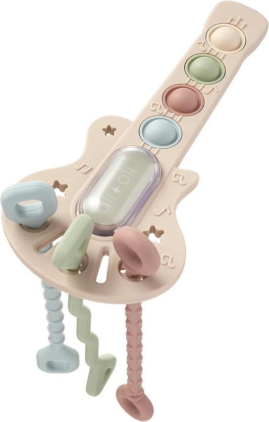 Ali+Oli Baby Guitar Pop Activity Toy – Silicone Sensory Pop Toy with Textured Teething Handles, Interactive Popping Buttons, Fine Motor Skill Toy for Babies and Toddlers