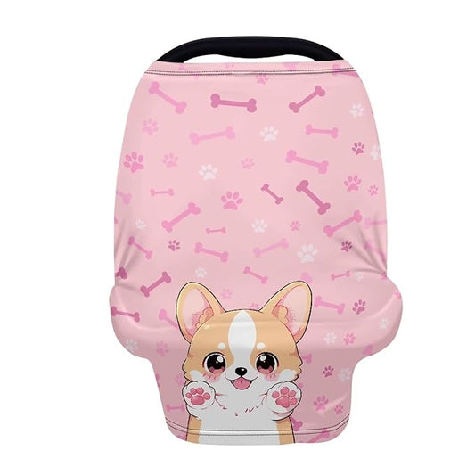 Biyejit Pink Corgi Baby Car Seat Cover, Infant Carseat Canopy, Nursing Breastfeeding Cover, Stretchy Carrier Covers for Stroller/Shopping Cart, Newborn Registry & Shower Gift for Boys Girls