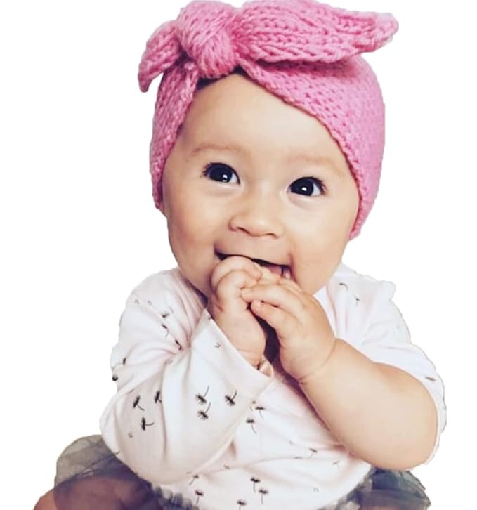 Turban Headband Baby Girl - Warm Rabbit Knot Hair Band Wrap Newborn Toddler Children 2Pcs (Brown+Beige, One Size)