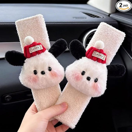2 PCS Seat Belt Cover Pad, Cute Kawaii Animal Dog Seatbelt Covers for Kids and Adults, Winter Plush Fluffy Soft Seat Belt Cover, Cartoon Seatbelt Cushion,Car Seat Strap Pads (G-Dog)