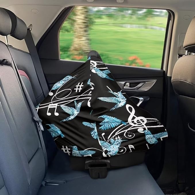 Coldinair Hummingbird Car Seat Covers for Girls Multi-use Cover Music Notes Baby Carseat Canopy Cow Print Nursing Cover for Breastfeeding