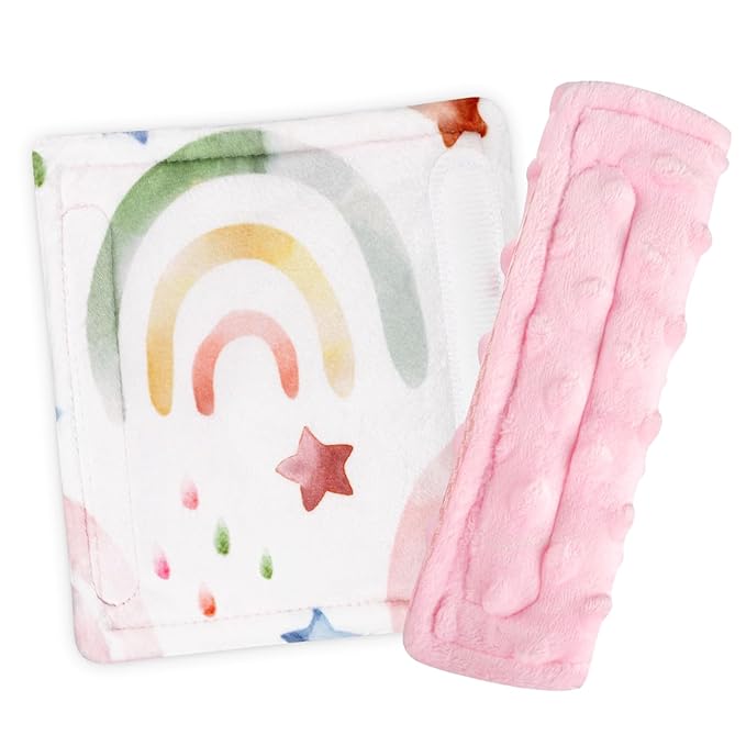 Baby Car Seat Strap Pads, Car Seat Strap Shoulder Covers for Baby Infant Toddler, Double-Sided Car Seat Belt Covers for Stroller/Pushchair/Baby Swing, Soft Flannel, Rainbow