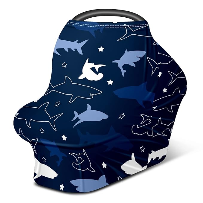 Baby Car Seat Stroller Covers Sharks Nursing Cover Breastfeeding Scarf Soft Breathable Stretchy Infant Car Canopy Coverage Carseat Cover for Boys and Girls Multi Use