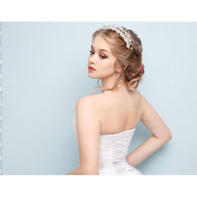 Flower Girl Wedding Headband Crystal Hair Accessories Silver Bridal Pearl Headband for Prom, Birthday, Party, and First Communion