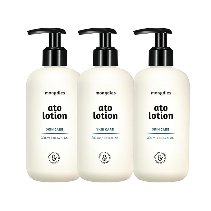 Mongdies Baby Ato Lotion | Vegan Daily Moisturizer for Newborns & Kids | 6-Layer Ceramide & Mineral-Rich Glacier Water | pH Balanced, Non-Greasy Relief for Sensitive Skin | 10.14 fl. oz | 3 Pack