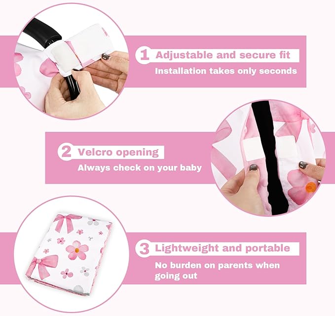 Hooyax Peekaboo Car Seat Cover for Baby Girl - Warm Minky Carseat Canopy with Adjustable Opening, Universal Fit for Infant Car Seats & Strollers, Soft Nursing Cover & Blanket (Pink Bow)