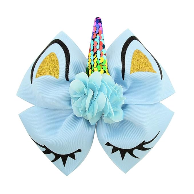 Girls Unicorn Hair Bows with Alligator Hair Clips Cheer Bows Hair Accessories for Kids Toddlers 6 Packs