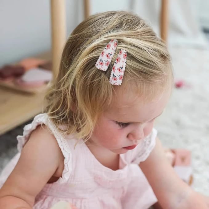 40 Pcs Girl Hair Clips Floral Print Toddler Hair Clips Non Slip Wrapped Snap Hairpins for Kids Barrettes Hair Accessories for Baby Toddler Girls（Pink）