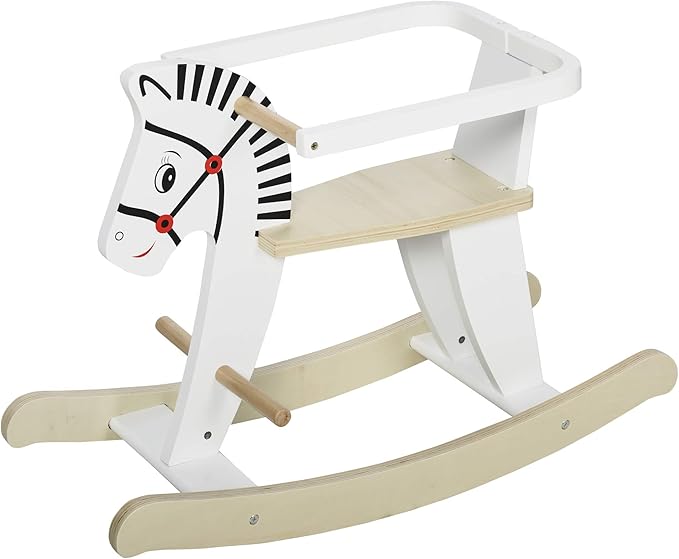 Qaba Wooden Rocking Horse Toddler Baby Ride-on Toys for Kids 1-3 Years with Classic Design & Wood Safety Bar, White