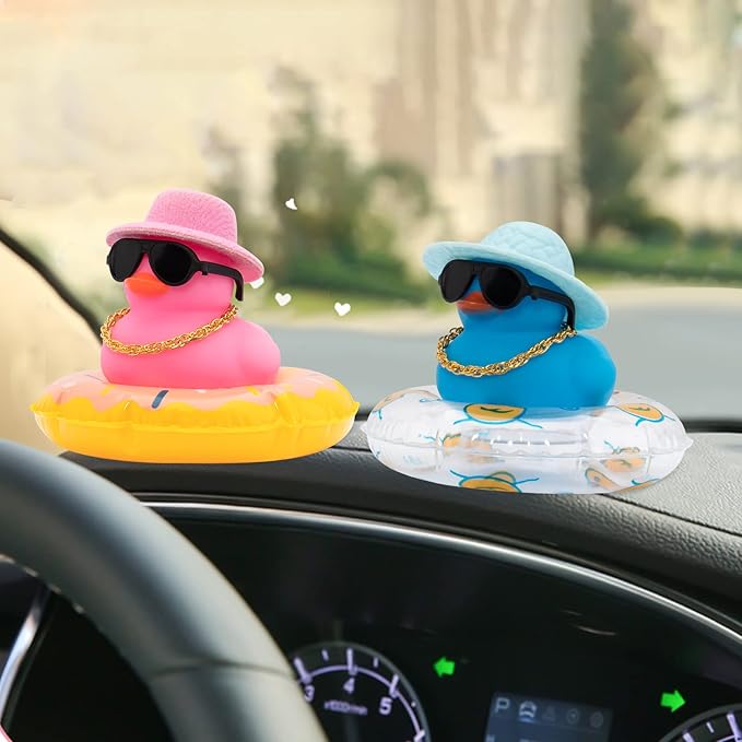 wonuu Car Accessories Rubber Ducks Dashboard Decorations Rubber Duck Pink Accessories Dashboard Duck Car Decorations Car Ducks for Dashboard Car Duck Car Dashboard Decorations, BG-blue-strawhatblue