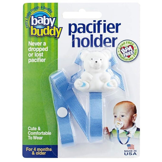 Baby Buddy Bear Pacifier Holder Clip Snaps to Paci, Teether, Toy, Clips onto Baby's Shirt, Pacifier Clip for Babies 4 Months and Up/Toddler Boys & Girls, Pacifier Holder, Blue, 1 Pack