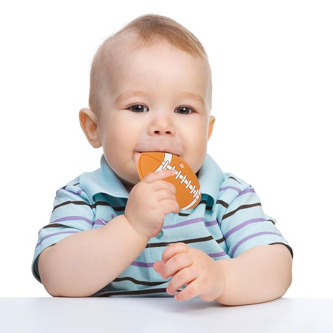 Baby Sport Teething Toys,BPA Free Food Grade Silicone Teether,Highly Effective Pain Relief for Boy and Girl,Freezer Safe Teething Egg (American Football)