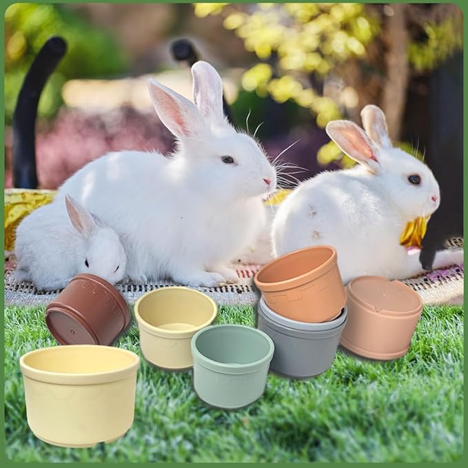 Qoaimu 8 Pcs Bunny Toys Stacking Cups for Rabbits and Small Animals, Colorful Reusable Nesting Cups of Different Sizes, Safe Plastic Stackable Foraging Toys for Hiding Food and Play