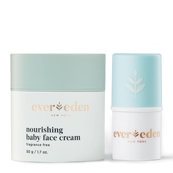 Evereden Dry Relief DUO - Baby Face Cream (1.7oz) & Lip Balm (0.14oz) - Clean, Vegan, Easy To Use Toddler Chapstick & Cream Bundle for Soothing Hydration - Non-Greasy, Fragrance-Free