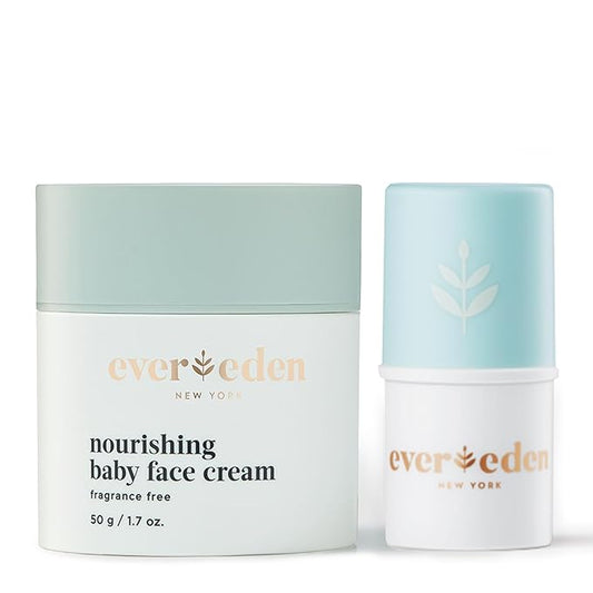Evereden Dry Relief DUO - Baby Face Cream (1.7oz) & Lip Balm (0.14oz) - Clean, Vegan, Easy To Use Toddler Chapstick & Cream Bundle for Soothing Hydration - Non-Greasy, Fragrance-Free