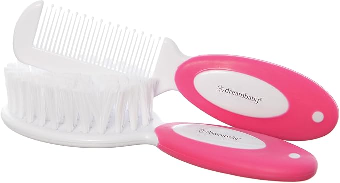 Dreambaby Deluxe Super Soft Bristles Brush and Comb Set - with Easy-Grip Toddler Size Handle - Pink - Model L328