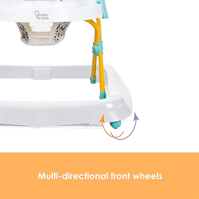 Smart Steps Trend Activity Walker with Removeable Toy Bar, Multi-Directional Front Wheels, Tray, Adjustable Height and Flat Fold Frame for Storage, Ages 6 Months +, Zoo-ometry White