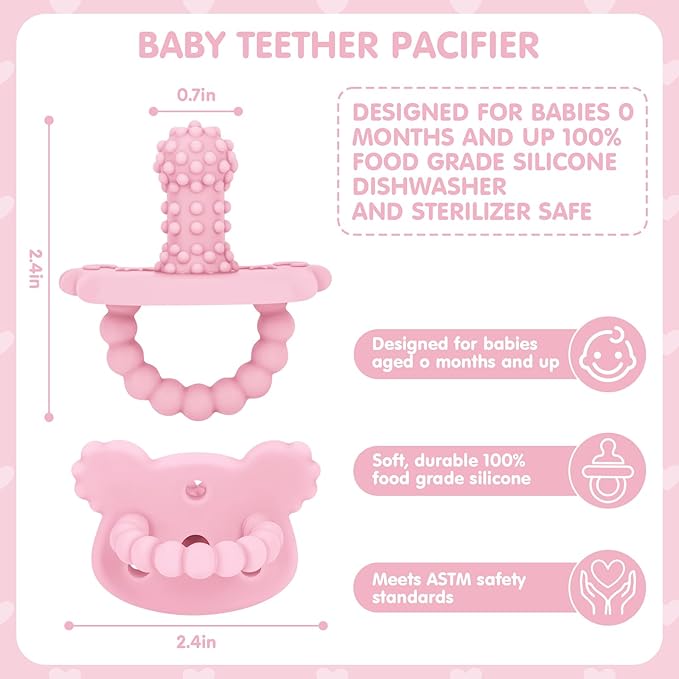 Silicone Teether Pacifier – Massaging Bumps Infant Teething Relief Pacifier, Food-Grade Teething Toys for Dishwasher Safe, Easy to Hold Baby Pacifier Soothes Sore Gums, BPA Free 【6 Pack】
