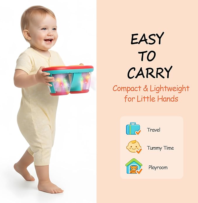 Baby Toys for 6-18 Months, Musical Drum, Light Up, Tummy Time, Baby Gifts