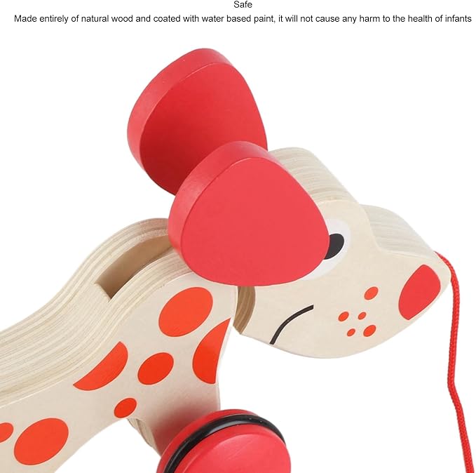 Push Pull Toy Puppy Walk Along Pull Wooden Hound Dog Walk A Long Puppy Wooden Pull Toy for Walking Toddlers (Dog)