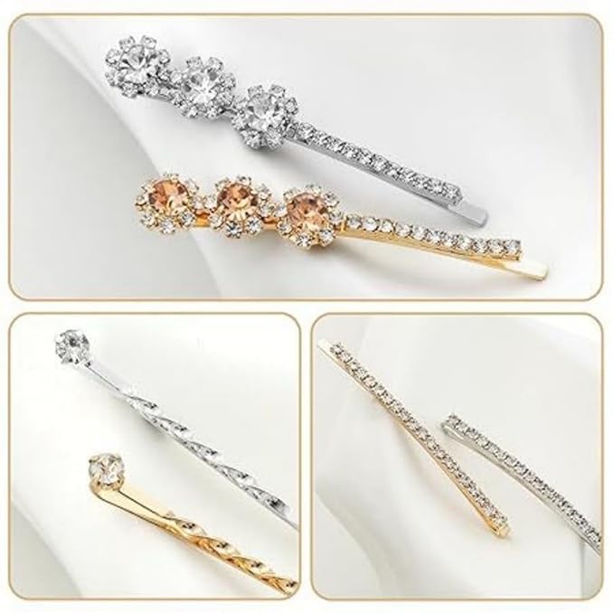 20 PCS Decorative Bobby Pins for Women's Hair, Rhinestone Bobby Pins with 5 Elegant Designs (Glod & Silver), Jeweled Hair Pins Decorative Hair Accessories for Women