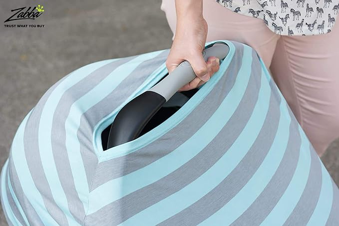 Cool Beans Stretchy Baby Car Seat Canopy and Nursing Cover | Multiuse - Soft and Stretchy Fabric Easily Covers Carseat, High Chairs, Shopping Carts | Bonus Infant Baby Beanie and Bag (Blue and Grey)
