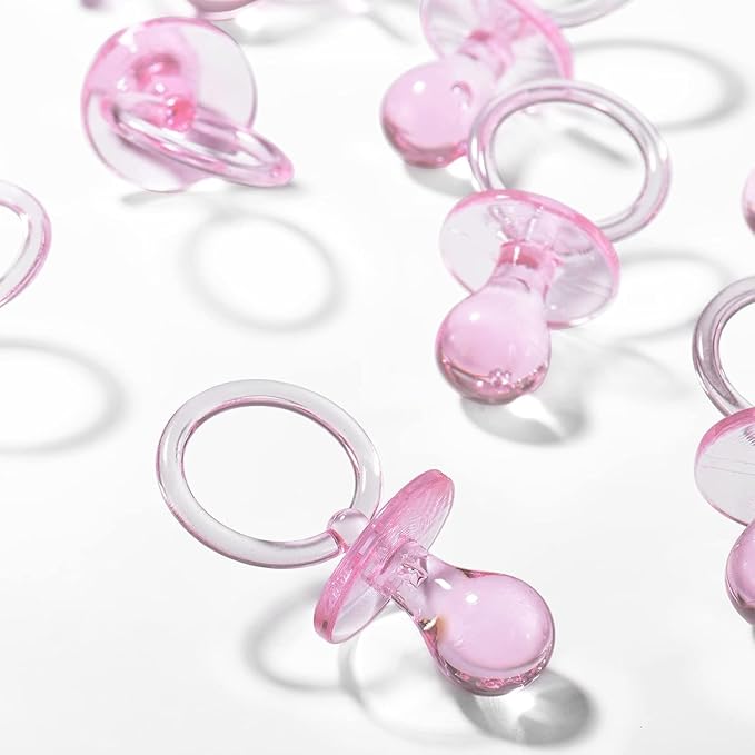 36 Pieces Acrylic Pacifiers for Baby Shower Games Girl, 2.5'' Baby Shower Pacifiers, Bulk Pacifier for Hunt Games, Gender Reveal Table Scatter, Party Favors Decoration(Pink)