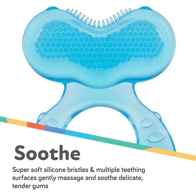 Nuby Soft Silicone Teether with Massaging Bristles | 2 Pack: Blue | 3m + | Travel Case Included