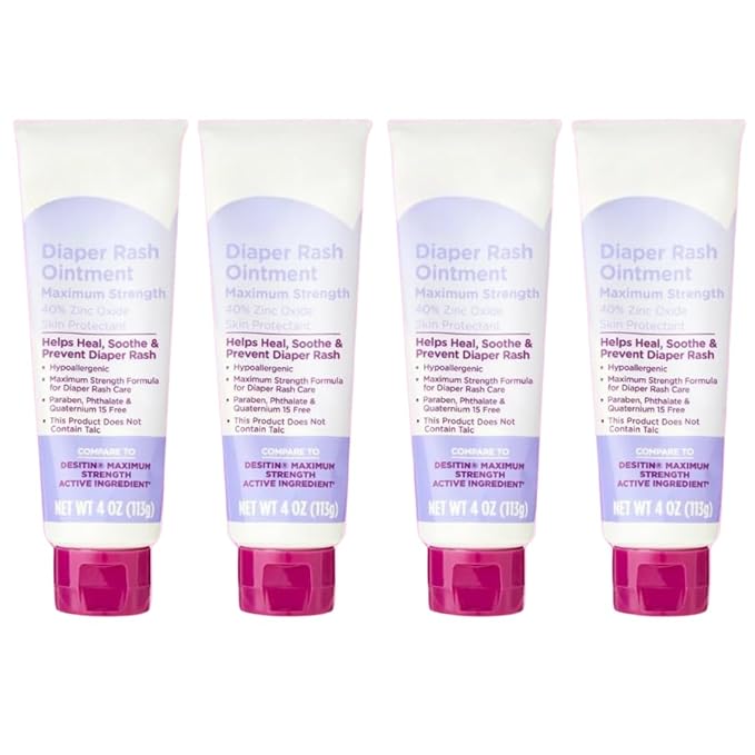 Maximum Strength Diaper Rash Ointment with Zinc Oxide, Baby Skin Protectant Cream, Soothes Irritation and Redness, 4 oz Tube, Pediatrician-Friendly Formula 4-pack