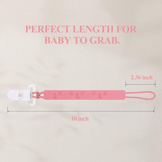 One Piece Design Silicone Pacifier Clip Holder for Baby Boys and Girls,Pack of 4 Flexible Paci Leash,Binky Clips,Newborn Essentials (Sun & Cloud & Rainbow, Pink)