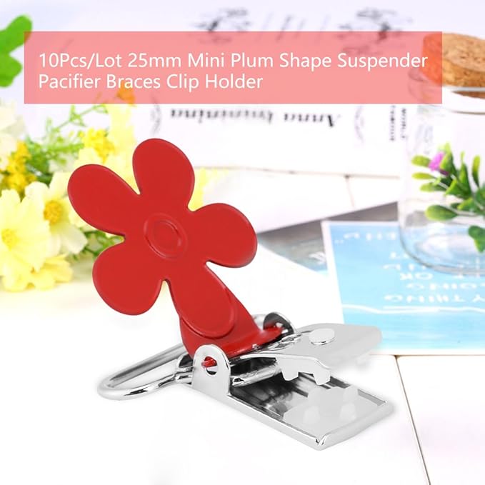 Hilitand Mini Plum Shape Suspender Clips, Mixed Color Suspender Snaps, DIY Clothes Accessories, for Making Pacifier Holders Bib Clips