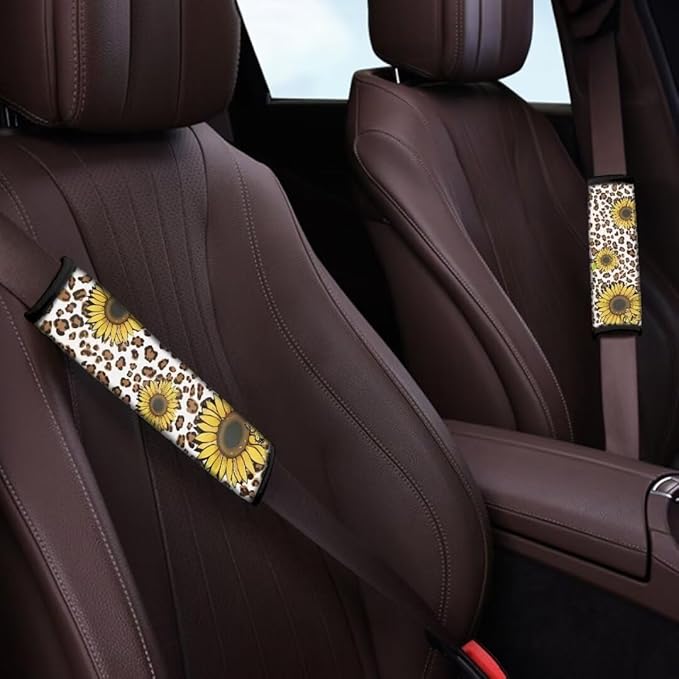Sunflower Leopard Car Seat Belt Strap Shoulder Pad,Car Seat Belt Cover Pad Universal Fit Suitable for Shoulder Bag, Laptop Computer Bags